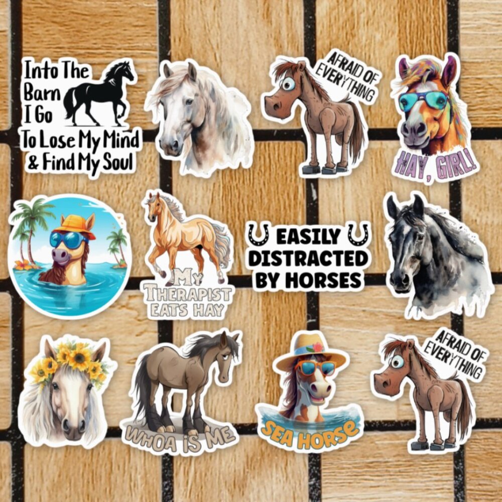Horse Sticker Pack of 12 Vinyl Stickers - Waterproof Die Cut Sticker Set Horses